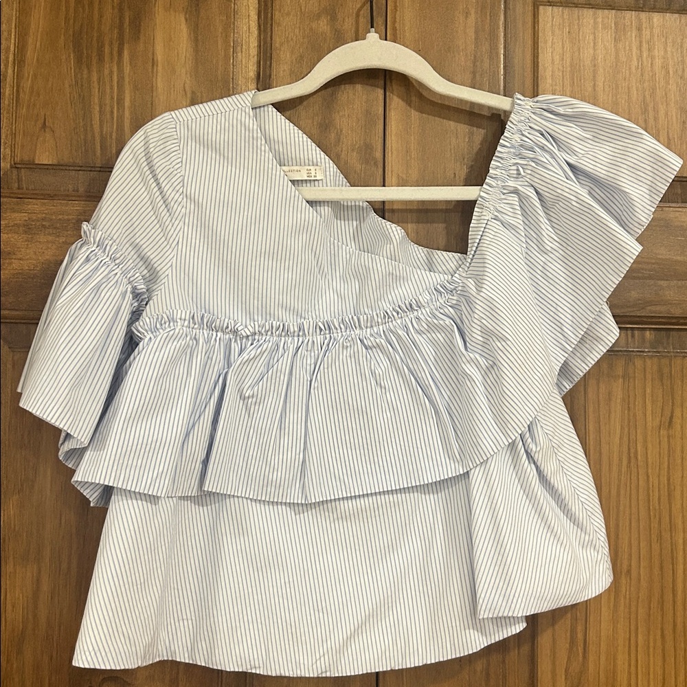 Zara trafaluc collection 
Striped One-Shoulder Ruffle Top